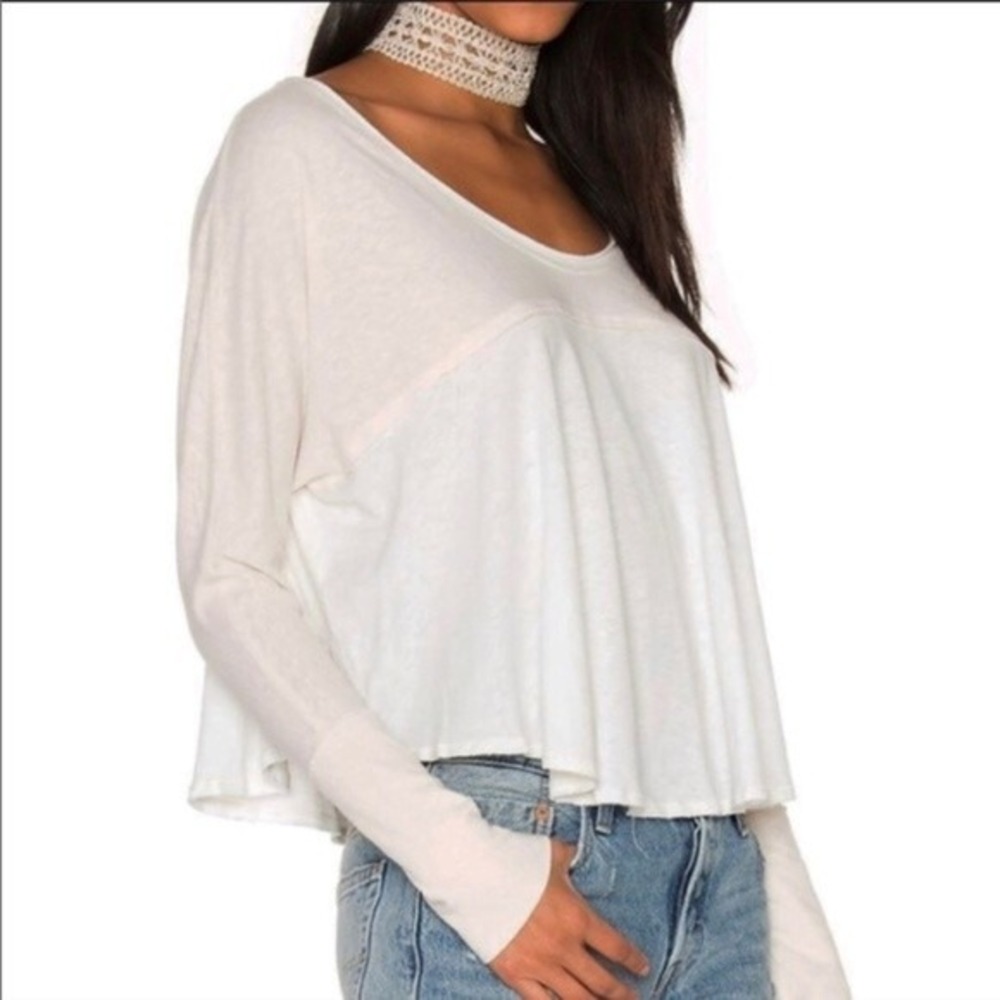 Free People Cloud Nine Top Womens Color Large Block Cream Beige Long Sleeve Boho